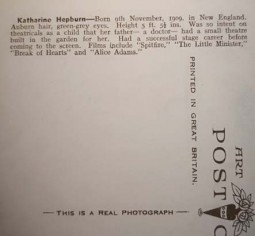 Colorierte "echt-Foto" Postkarte - KATHARINE HEPBURN
