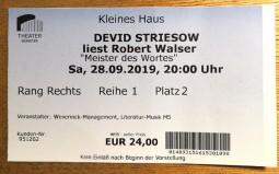 DEVID STRIESOW - benutztes Ticket für eine seiner Lesungen 2019
