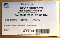 DEVID STRIESOW - benutztes Ticket für eine seiner Lesungen 2019