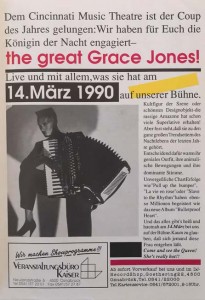 Rarität: Discotheken- Programm mit GRACE JONES Konzert- Ankündigung - von 1990