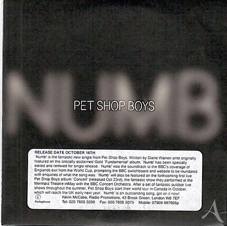PROMO - CD- Single - PET SHOP BOYS - Numb - Europa 2006