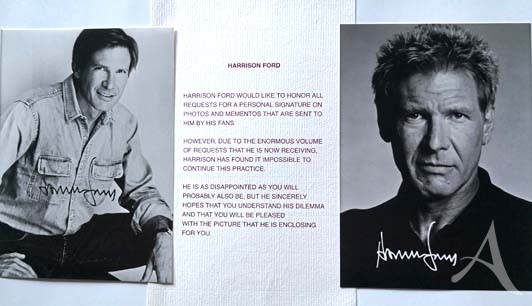 HARRISON FORD - 2 Fotos mit gedruckter Unterschrift +