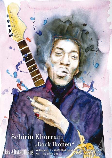 Ausstellungsplakat - JIMI HENDRIX - Artwork von Schirin Khorram
