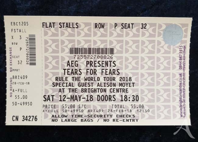 Ungenutztes TICKET - TEARS FOR FEARS - abgesagtes Konzert in England 2018