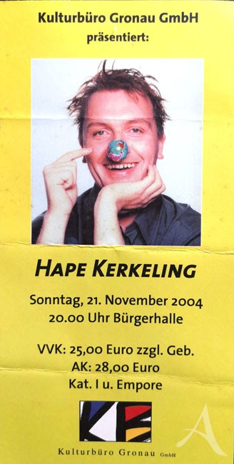 HAPE KERKELING - Ticket zu seiner Live- Show von 2004 HAPE KERKELING - Ticket zu seiner Live- Show von 2004