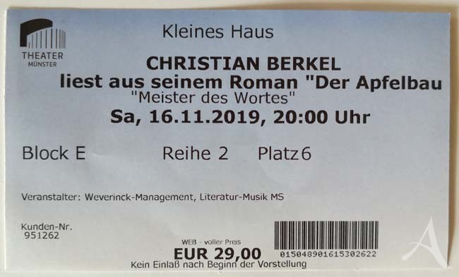 Ticket für eine Lesung von CHRISTIAN BERKEL - 2019 Ticket für eine Lesung von CHRISTIAN BERKEL - 2019