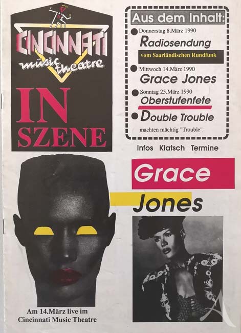 Rarität: Discotheken- Programm mit GRACE JONES Konzert- Ankündigung - von 1990 Rarität: Discotheken- Programm mit GRACE JONES Konzert- Ankündigung - von 1990