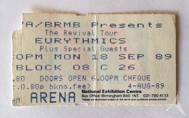 EURYTHMICS - benutztes Ticket - Birmingham - Sep. 1989