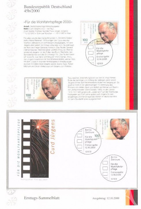 First Day Cover - CURD JÜRGENS - Deutschland 2000 First Day Cover - CURD JÜRGENS - Deutschland 2000